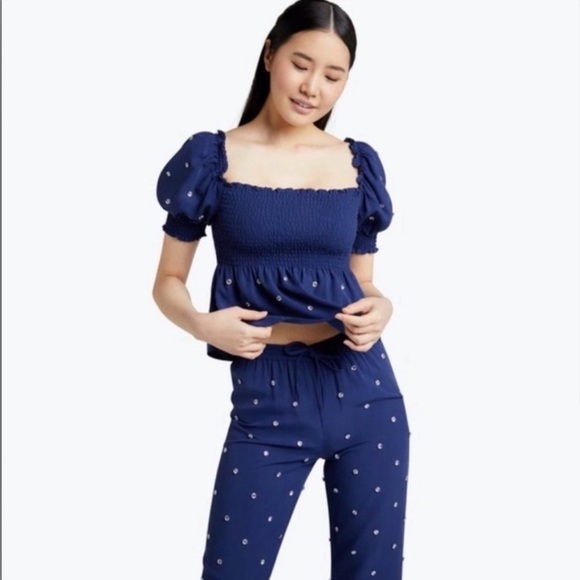 Tuckernuck Hill House Jeweled Smocked Top Navy S - Picture 4 of 16